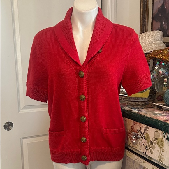 Lauren Ralph Lauren Red Short Sleeve Cardigan - Picture 1 of 7